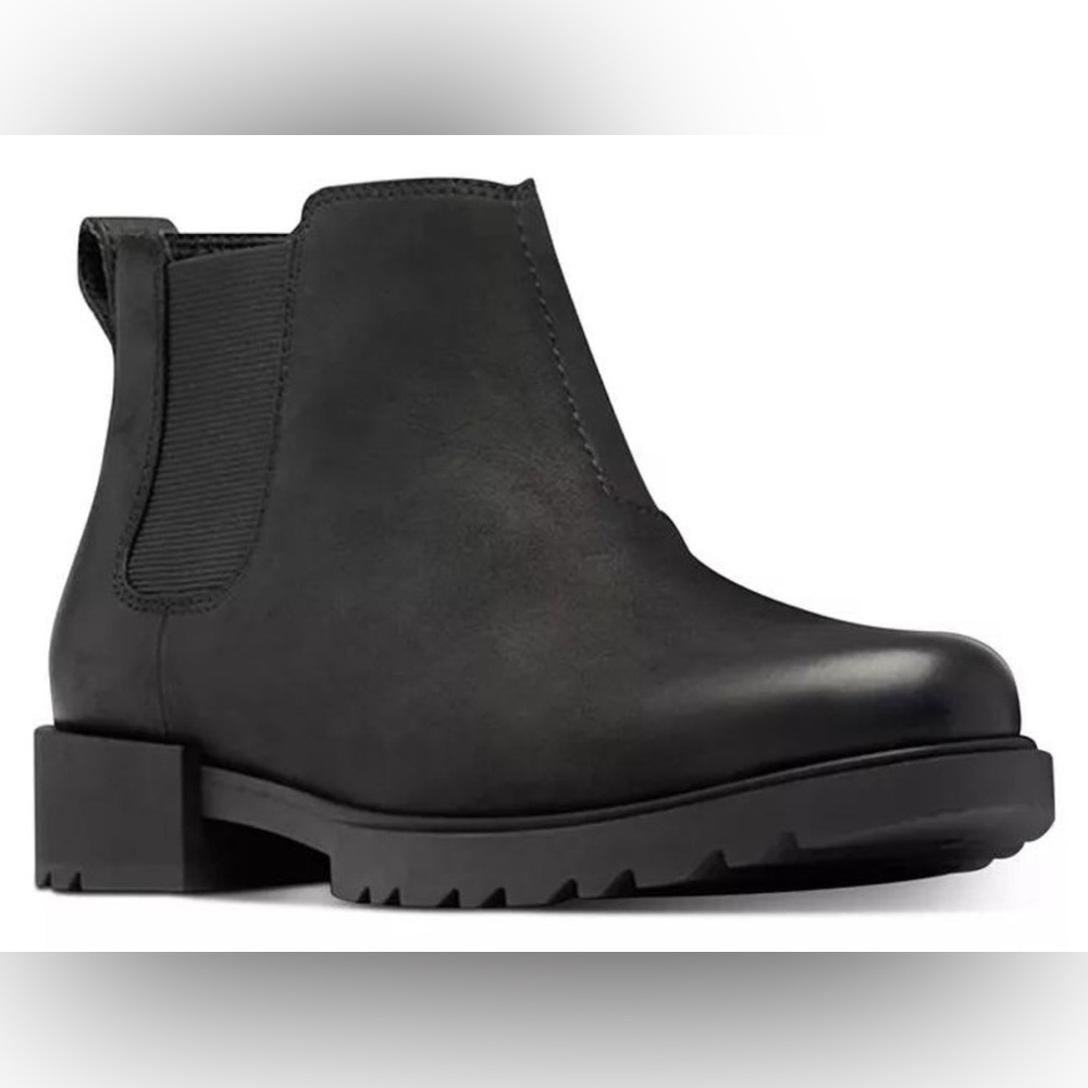 NWOB Sorel Emelie II Chelsea in Black Leather Bootie size 7 - Picture 2 of 15